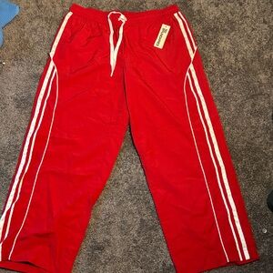 Women's Red Track Pants with White Side Stripes